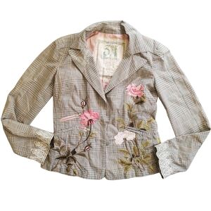 Johnny Was 3J Workshop The Rachel Women's Plaid Floral Embroidered Jacket XS